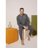 Kly 9201 Erkek Midi Yaka Pijama Takım (Antrasit)