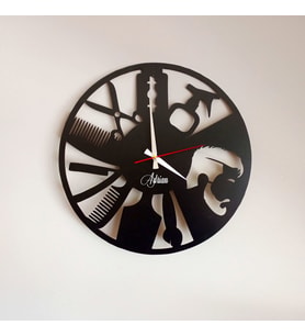 BK Gift Kişiye Özel İsimli Berber Tasarımlı Dekoratif 45cm Ahşap Duvar Saati-1 , Ev hediyesi , Arkadaşa Hediye , Sevgiliye Hediye