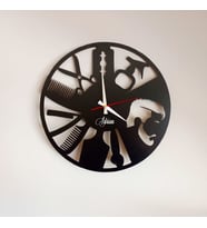 BK Gift Kişiye Özel İsimli Berber Tasarımlı Dekoratif 45cm Ahşap Duvar Saati-1 , Ev hediyesi , Arkadaşa Hediye , Sevgiliye Hediye