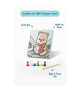 Karpuzlu Ayıcık Boyama Tuvali – Şövalesiz Boya Seti 20x20