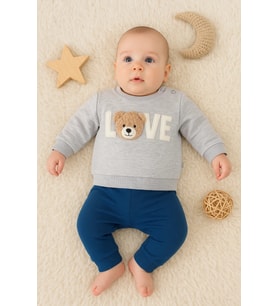 Bear Love Nakışlı % 100 Pamuklu 2'li Erkek Takım