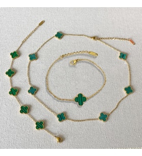 Yonca Gold Kolye 3'lü Bileklik Set