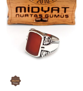 Akik Taşlı Kartal Motifli 925 Ayar Gümüş Erkek Yüzük 201024927