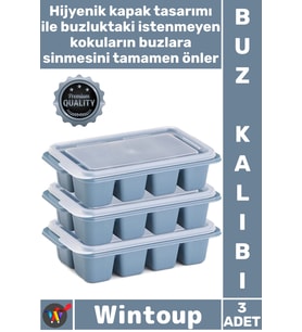 #Buz Mutfak Hijyenik İstiflenebilir Pratik Buzluk Küp Şekilli Kapaklı Plastik 3'lü Mini Buz Kalıbı