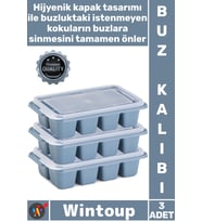 #Buz Mutfak Hijyenik İstiflenebilir Pratik Buzluk Küp Şekilli Kapaklı Plastik 3'lü Mini Buz Kalıbı