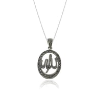 Markazitli Allah Lafzı Kolye  - Gümüş Rengi