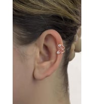 Yuvarlak Beyaz Taşlı 925 Ayar Kıkırdak Küpe - Rose