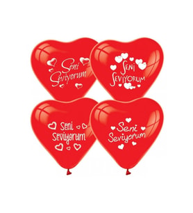 Seni Seviyorum Yazılı Kırmızı Renk Kalp Balon-romantik Ortam Balonu 10 Lu