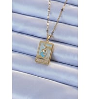 316L Çelik Zincir Altın Renk Mavi Mineli Tarot Kolye - TJ-BKO9211