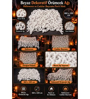 Halloween Beyaz Örümcek Ağı 160x120 cm Cadılar Bayramı Parti Ev Duvar ve Mekan Dekorasyon Süsü