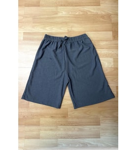 Betimoda Kadın Beli Lastikli Bol Paça Oversize Bürümcük Kumaş Şort (Füme)