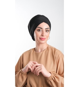 Siyah Pratik Hazır Geçmeli Tesettür Bone Sandy Kumaş Büzgülü 2114_01