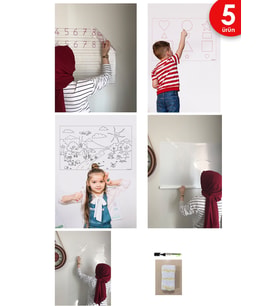 Okul Öncesi Dönem Yazı Tahtası Eğitim Seti 5'li Akıllı Kağıt Tahta 3 Hediyeli