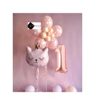 1 YAŞ ÇİÇEK KEDİ BALON DEMETİ DOĞUM GÜNÜ SÜSÜ DOĞUM GÜNÜ PARTİ SETİ