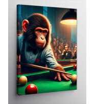 Kanvas Tablo Bilardo Oynayan Retro Maymun