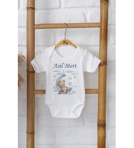 Pia Baby Premium %100 Pamuk İsme Özel Organik Baskılı Çıtçıtlı Bebek Body Zıbın Modelleri 5018-16 (Ekru)