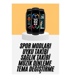 Mey İthalat® M6 Akıllı Bileklik Siyah Adımsayar Spor Takibi Android ve İOS Uyumlu