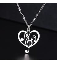 Gümüş  Kalp İçinde Müzik Notaları Kolye