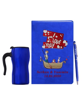 Sevgililer Gününe Özel Mavi Defter Kalem & Termos Mug Hediye Seti 8
