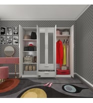 Kenzlife gardırop 6 kapılı çekmeceli begonvil180 byz aynalı kapaklı gardolap dolap (Karışık)