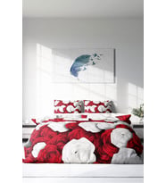 Çift Kişilik ( Lastikli Çarşaflı ) %100 Pamuk Saten Nevresim Takımı White & Red