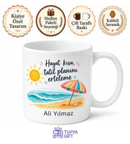 Yaz Güneşi Plaj Şemsiyesi Çizimli Tatil Planı Yapanlar Kupa Bardak Hediye