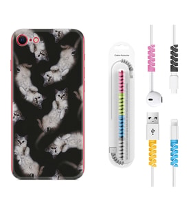 Apple iPhone 5 6 7 8 Plus Se XR Kılıf Kablo Koruma Spiral Silikon Sevimli Kedicikler 1785