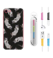 Apple iPhone 5 6 7 8 Plus Se XR Kılıf Kablo Koruma Spiral Silikon Sevimli Kedicikler 1785