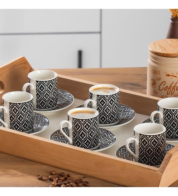YX05 Desenli Porselen Fincan Takımı - Türk Kahvesi 6 Kişilik 90 cc