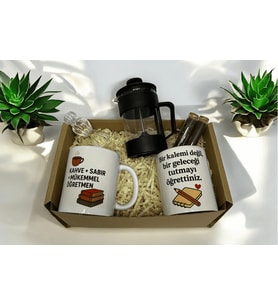 ÖĞRETMENLER GÜNÜ HEDİYE SETİ (BARDAK, KALEMLİK, KOLONYA, FRENCH PRESS, FİLTRE KAHVE, YEŞİL ÇAY) (Çok Renkli-Beyaz)