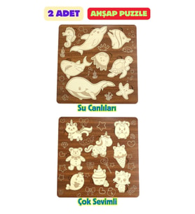 Çocuk Puzzle (Yapboz) Birinci Sınıf Ahşap 2 Parça Eğitici Öğretici Eğlenceli Set
