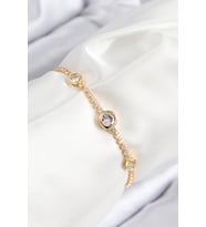 Pirinç Zirkon Taşlı Daire Model Gold Renk Asansörlü Kadın Bileklik 5886 - SSSSSS5608-1368