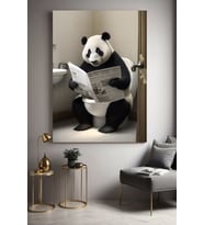 WC TUVALET BANYO KOMİK PANDA Ev Duvar Salon Güzellik Salonu Ofis Dükkan Dekarasyon Kanvas Tablo (Akçaağaç)