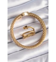 316L Çelik Gold Renk Sarmal Model Erkek Bileklik Yüzük Kombini