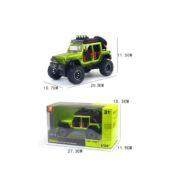 1:24 Ölçek Metal Off-Road Jeep Yeşil - Sesli Işıklı Çek Bırak