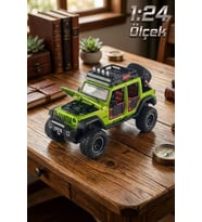 1:24 Ölçek Metal Off-Road Jeep Yeşil - Sesli Işıklı Çek Bırak Kapıları Açılan Oyuncak Arazi Aracı