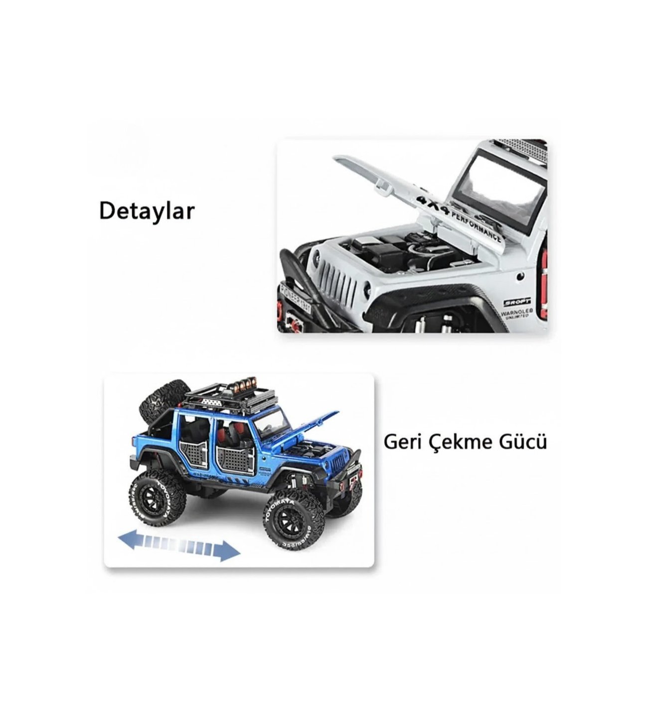 1:24 Ölçek Metal Off-Road Jeep Yeşil - Sesli Işıklı Çek Bırak