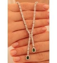 Kadın Gümüş Kolye - Peri Zümrüt Taşlı Damla Model Kadın Kolye