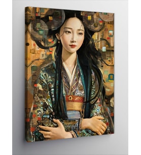 Kanvas Tablo Soyut Renkli Fon Japon Kız