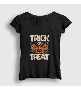 Presmono Kadın Siyah Trick Or Treat V2 Halloween Cadılar Bayramı T-Shirt 501039tt