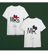 MR & MRS Mickey & Minnie Mouse Sevgili Çift Tasarımlı Tişört Kişiye Özel ( Unisex - Büyük - Çocuk )
