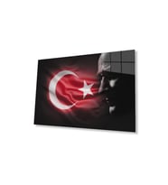 Atatürk Bayrak  Atatürk Silüetli Gölgesiz Siyah Fonlu Cam Tablo  4mm Dayanıklı Temperli Cam Atatürk (Çok Renkli)