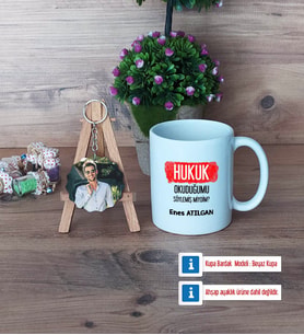 Hukuk Okuduğumu Söylemiş Miydim Kupa Bardak Beyaz ve Fotoğraflı Ahşap Anahtarlık Hediye (Model 1)