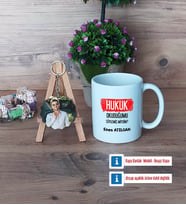 Hukuk Okuduğumu Söylemiş Miydim Kupa Bardak Beyaz ve Fotoğraflı Ahşap Anahtarlık Hediye (Model 1)