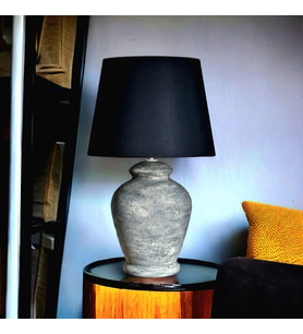 Qdec Vintage Seramik Abajur Rustik Modern Gri - Siyah