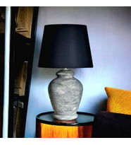Qdec Vintage Seramik Abajur Rustik Modern Gri - Siyah