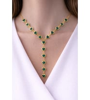 Kadın Gold Renk Zirkon Taşlı Özel Tasarım Y Model Kolye (Mavi)