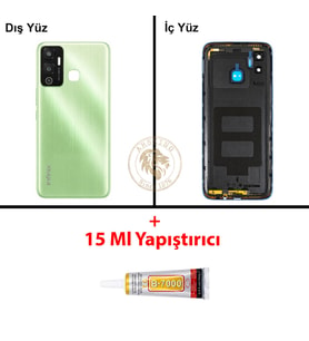 Infinix Hot 12 Play Yeşil Uyumlu Lensli Arka Kapak + B7000 Yapıştırıcı Arka Cam Batarya Pil Kapağı