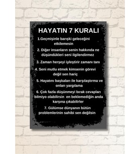 Hayatın 7 Kuralı Tasarımlı Ahşap Duvar Posteri 28 x 20 cm