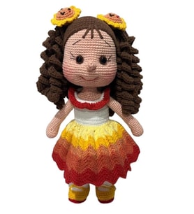 Güneş Kıvırcık Saçlı Karnaval Bebek Amigurumi Organik Oyuncak